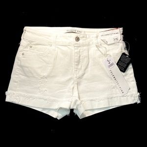 Celebrity Pink All White Distressed Jean Shorts